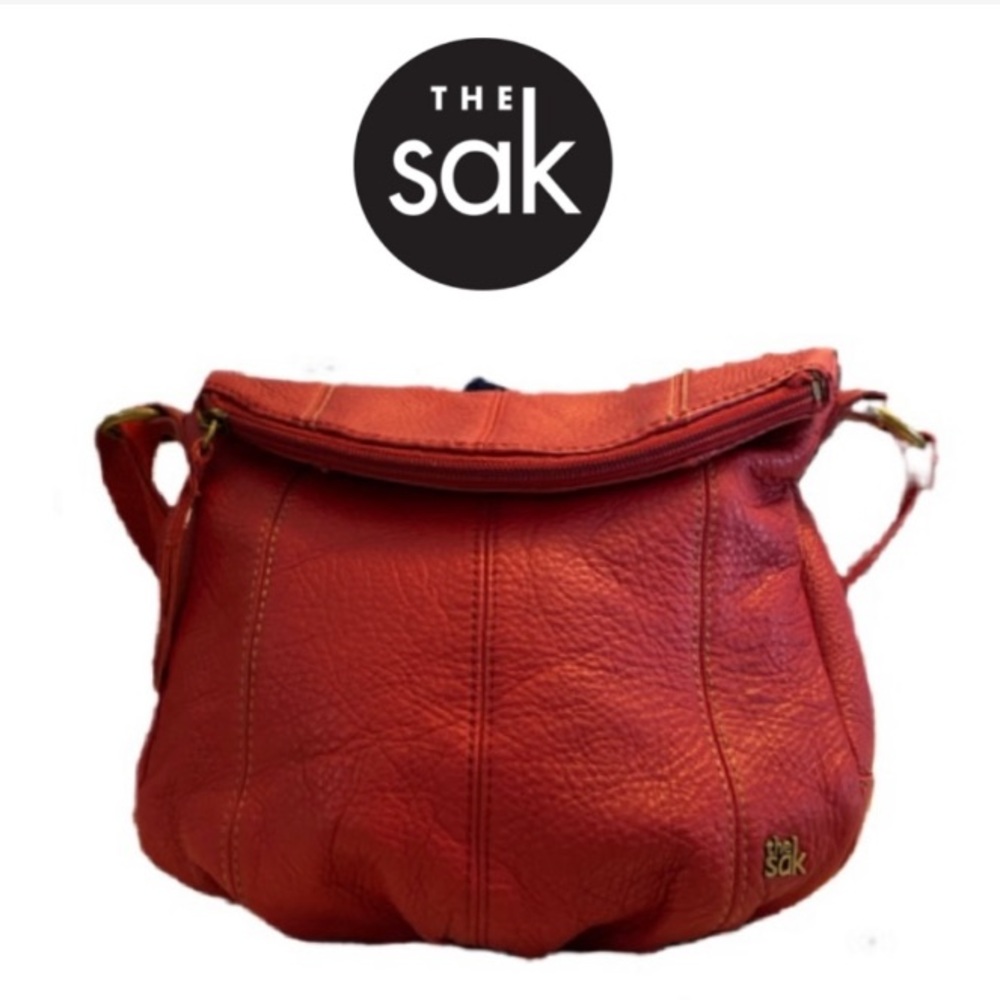 The Sak Cherry Deena Flap Shoulder Bag — Red Pebbled Leather.